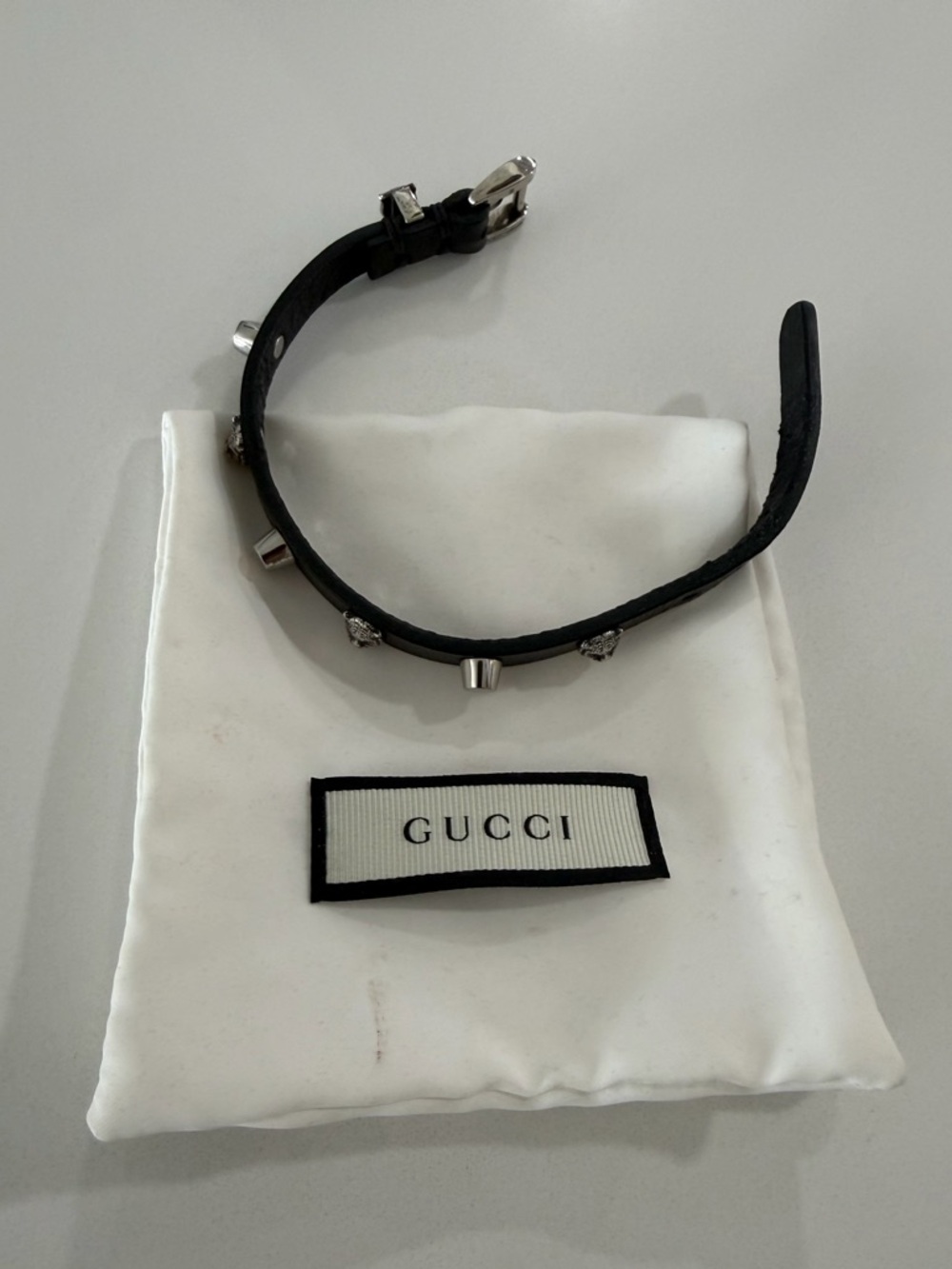 Gucci Studded Feline Head Leather Bracelet in Black - Picture 5 of 5